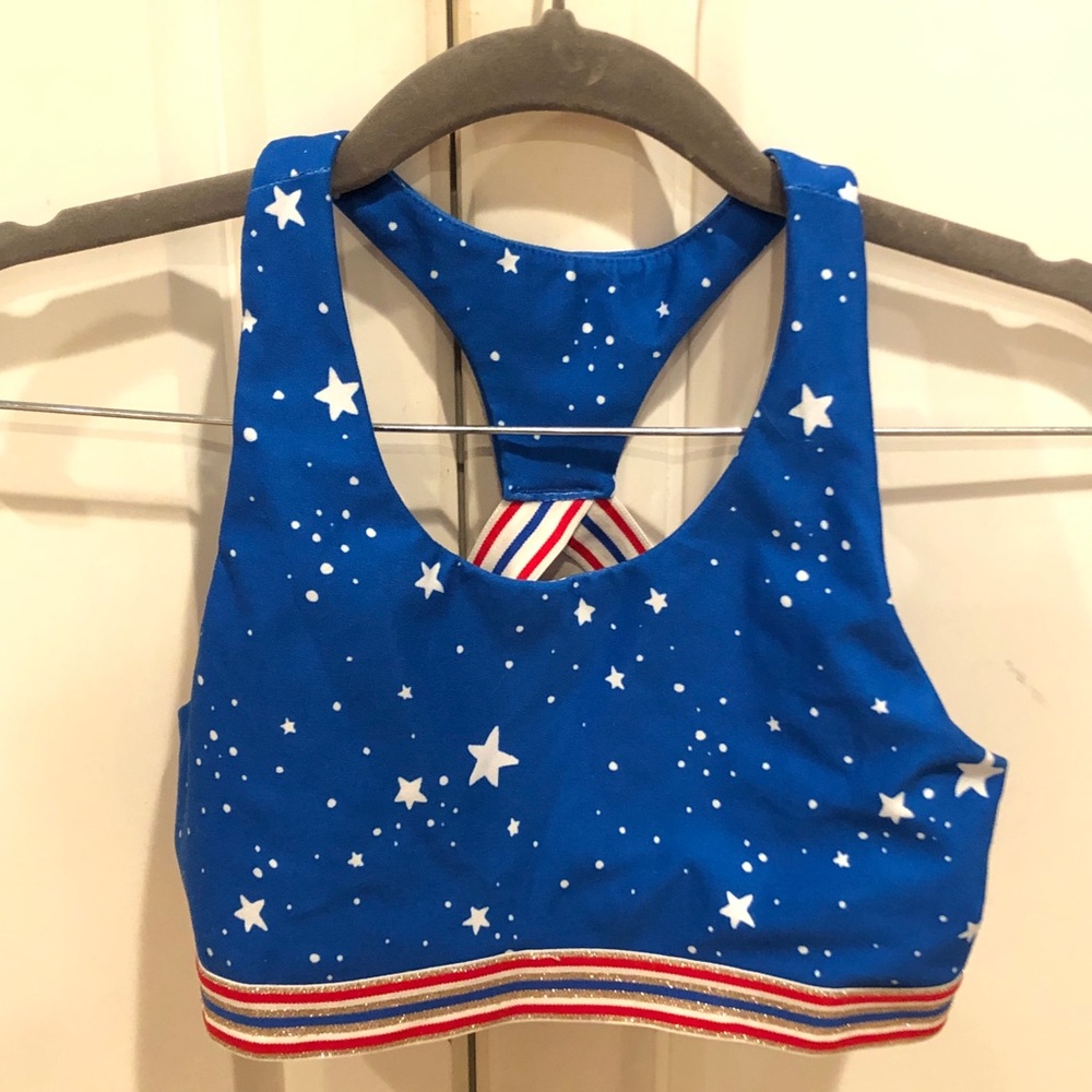 DSG Blue and Red Girls Sports Bra with Sparkly Striped Accents